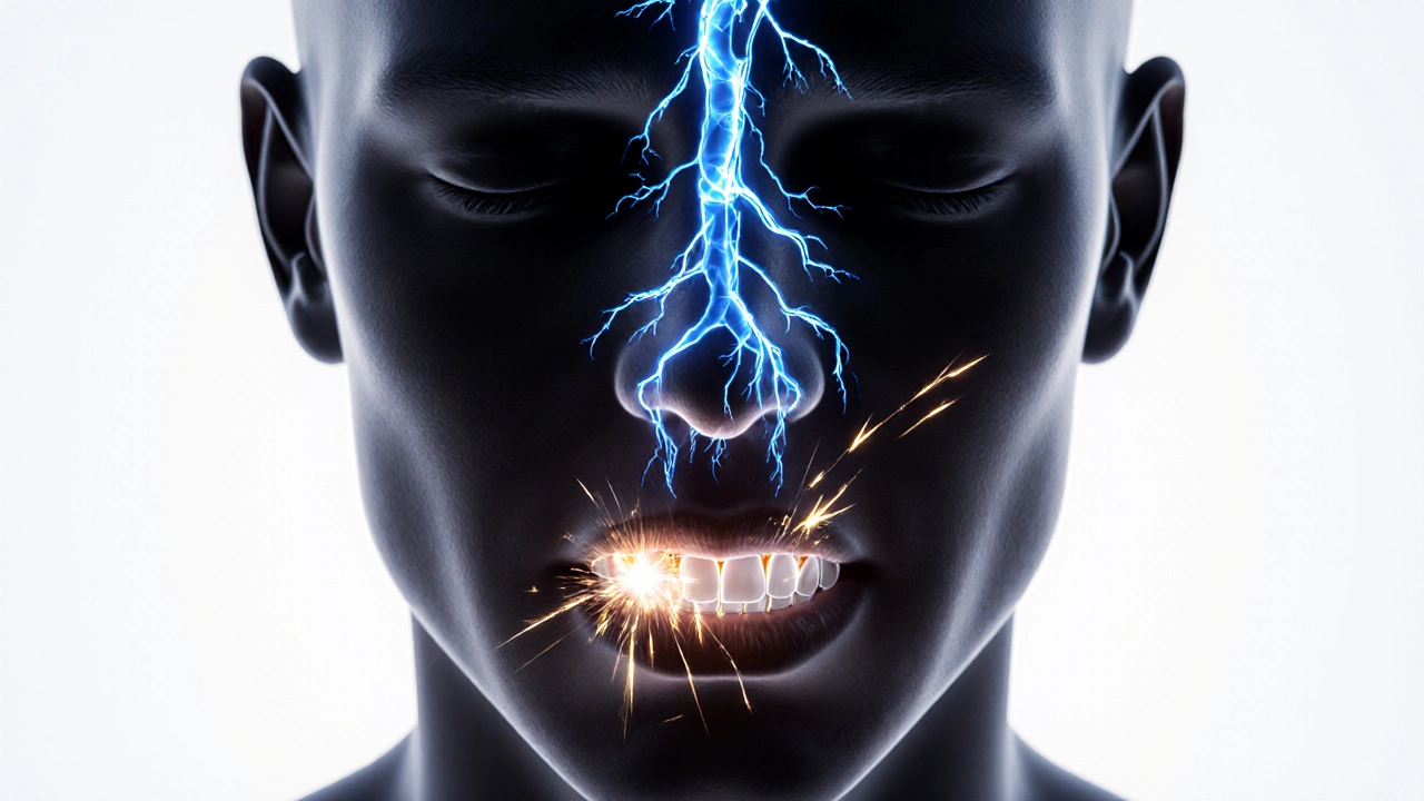 Neuronální nervové větve vyvolávající bolest v předních zubech.