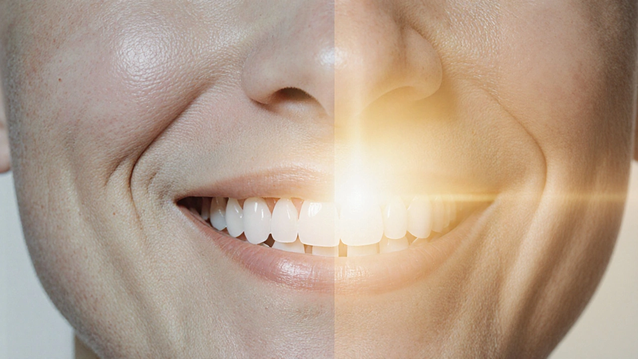 Přeměna obličeje od vyčerpání k plnému, zdravému úsměvu.