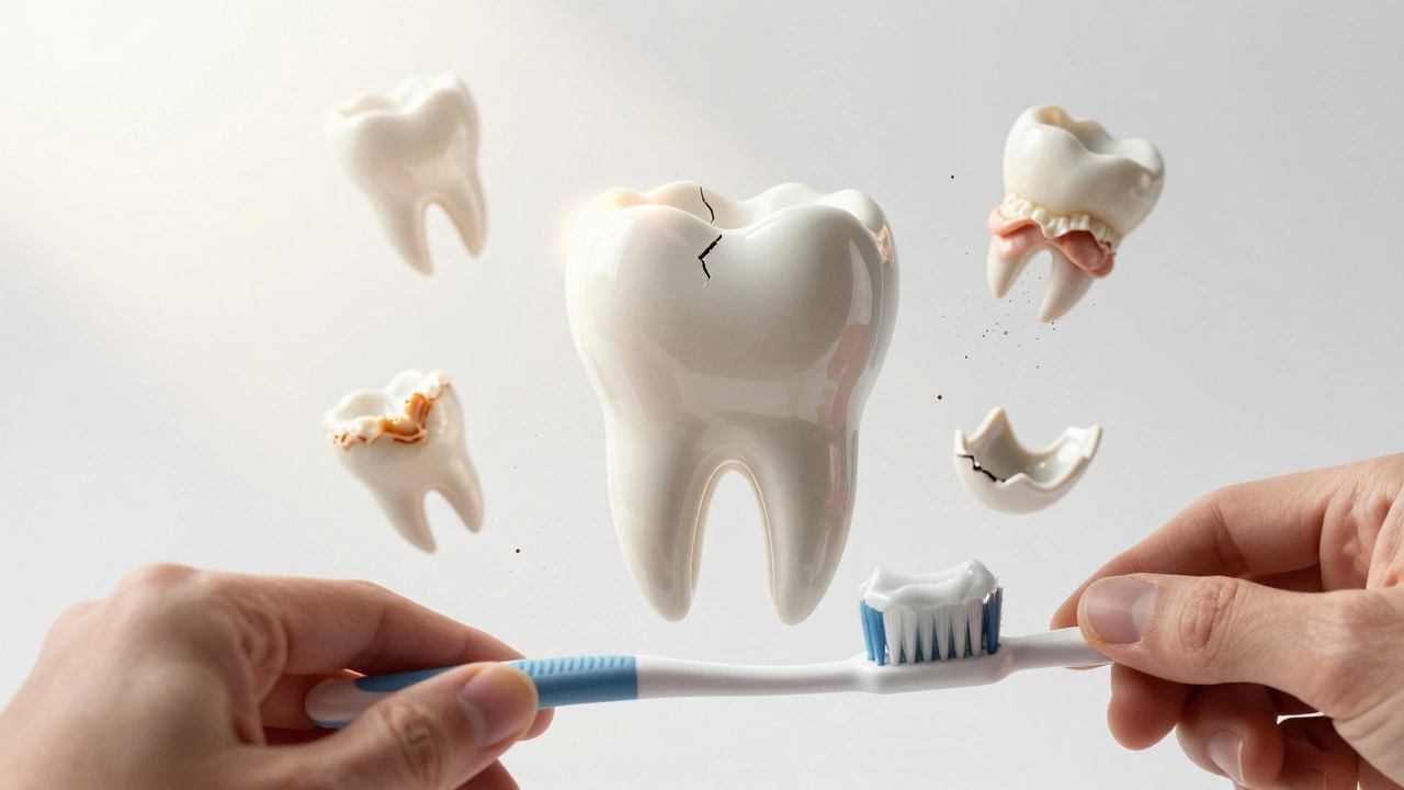 Keramická fazeta v osvětlení, které odráží světlo jako skutečný zubní email.