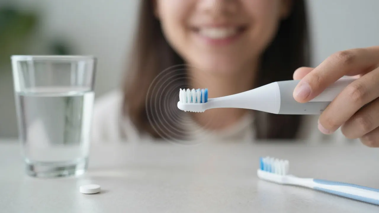 Ultrazvukový čistič zubů jemně čistí zuby bez fyzického kontaktu.