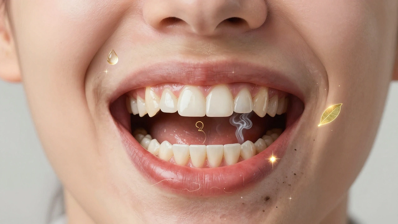 Zdravé ústní dutiny s přirozenými prvky odstraňujícími zubní plak.