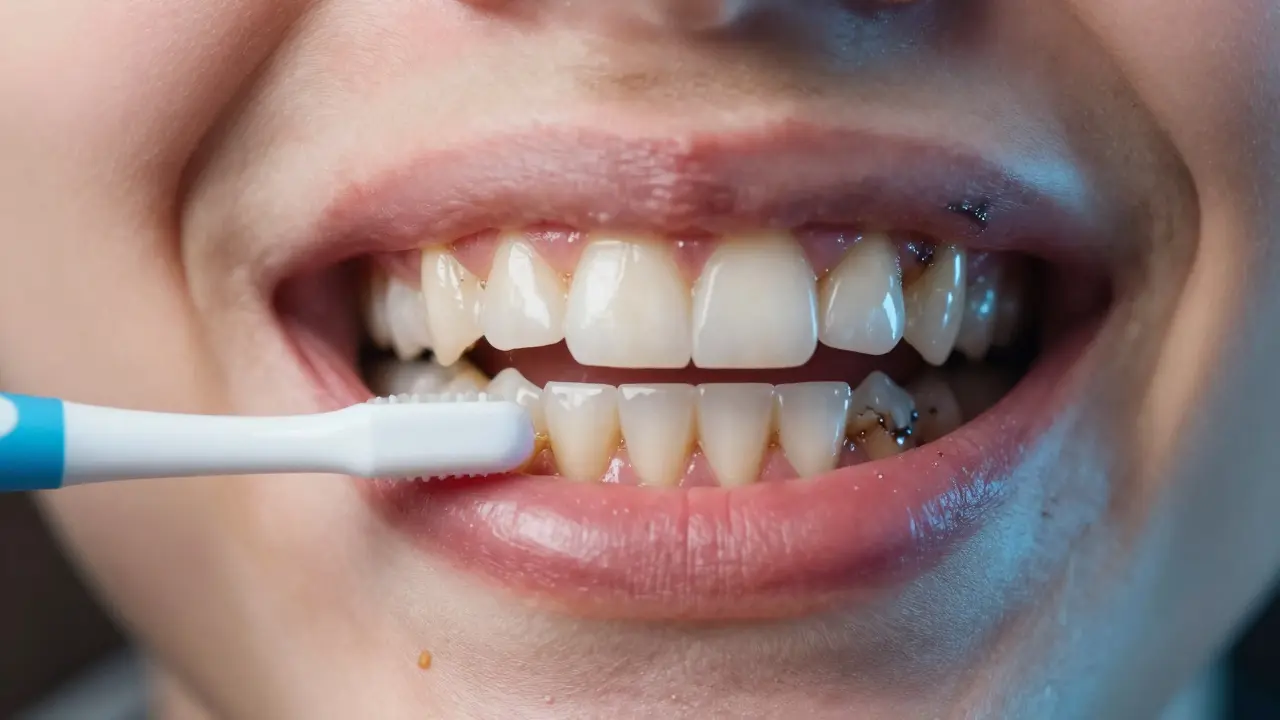 Porovnání zdravého a poškozeného mezizubního prostoru.