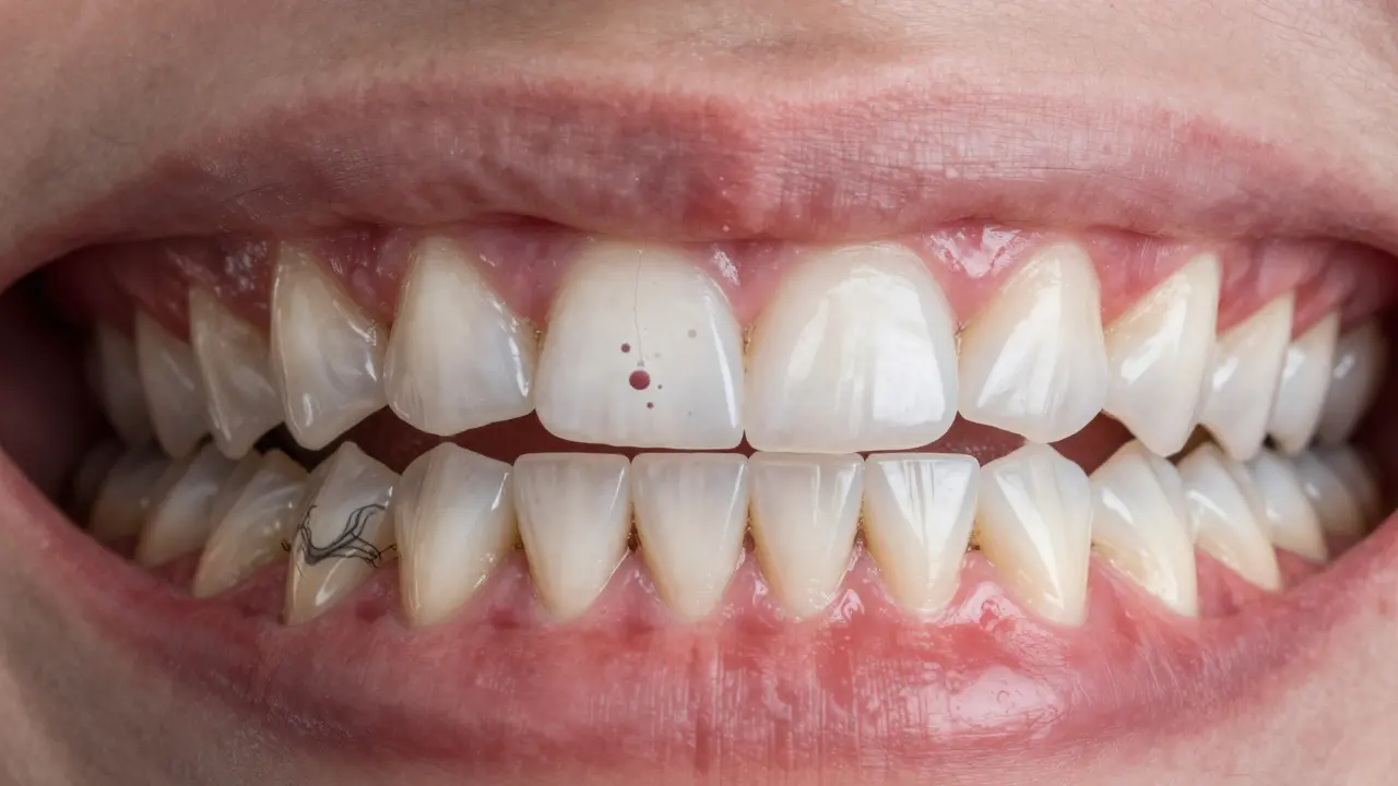 Porovnání zdravých a poškozených zubů kvůli kameni