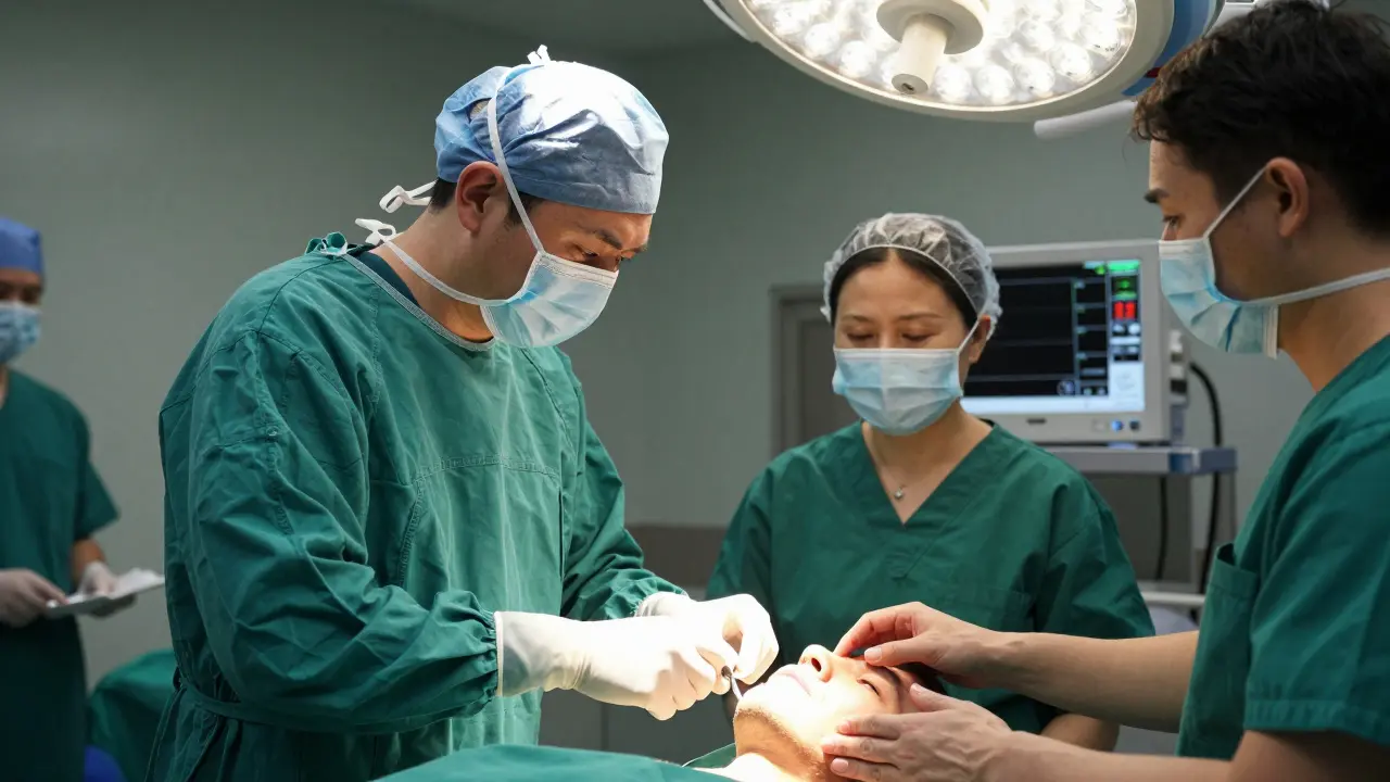 Tým lékařů spolupracuje během operace: chirurg, logoped, psycholog a anesteziolog společně péčí o pacienta.