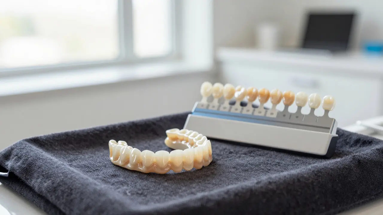 Keramické vinyry na plátně ve stomatologickém studiu.