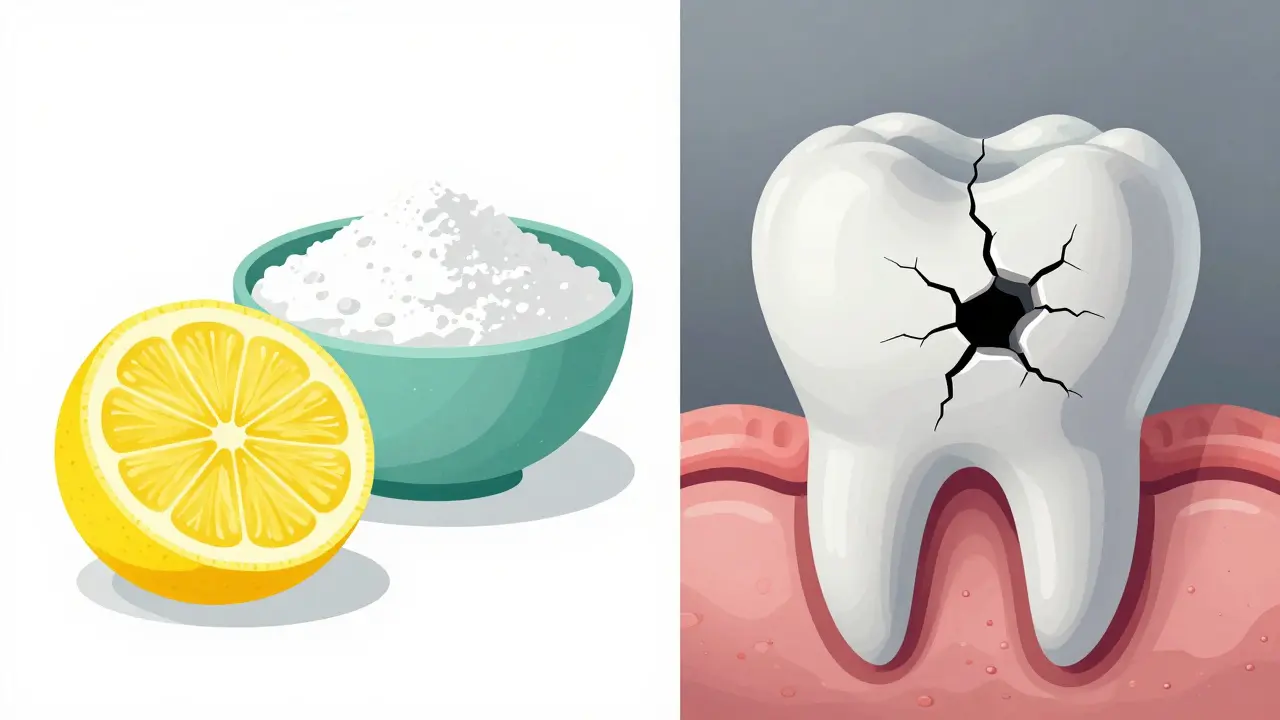 Konceptuální obraz znázornující erozi zubní skloviny způsobenou kyselinami.