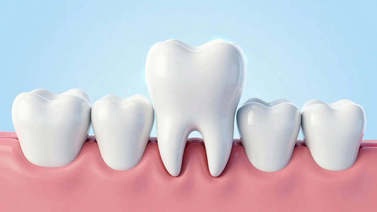 Kresba ukazující vztah mezi mléčným zubem a darunter rostoucím trvalým zubem.