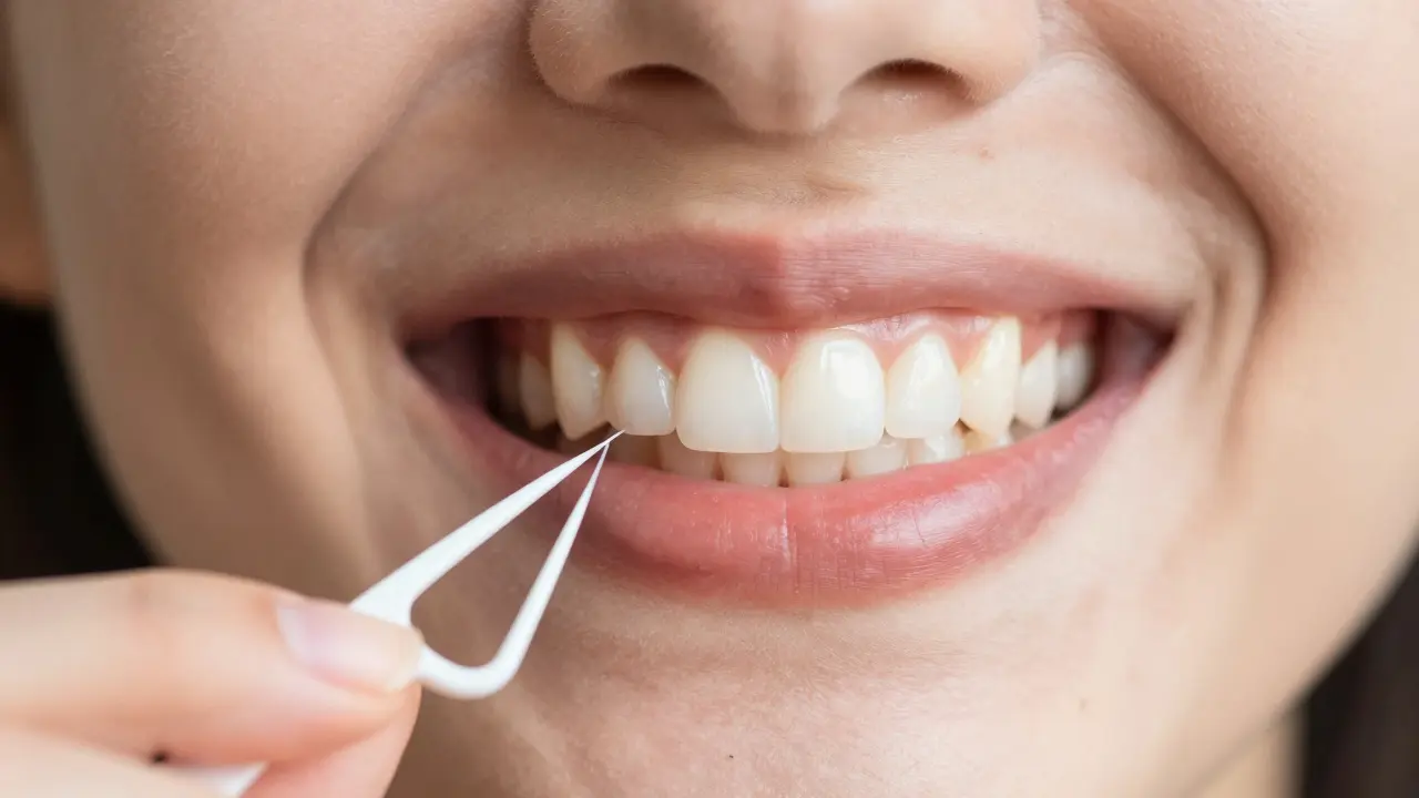 Úsměv s neviditelnými bílými výplněmi a hygienickými pomůckami