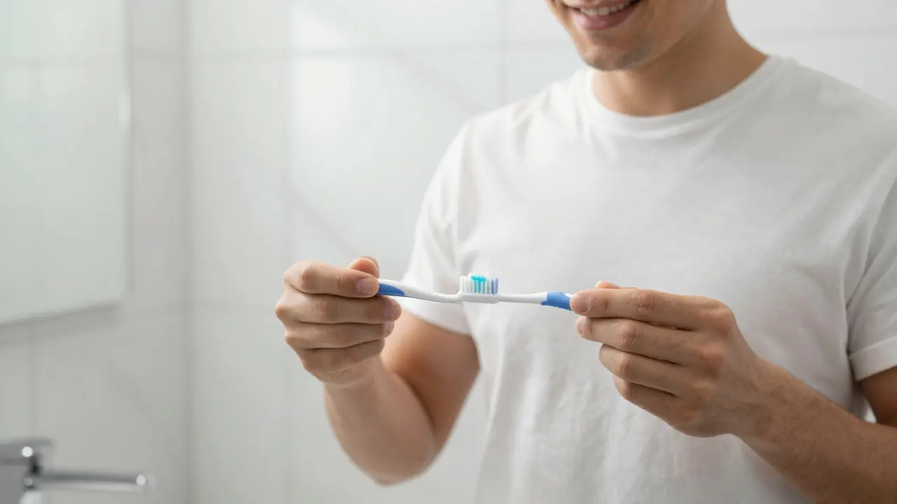 Zubní kartáček a nit pro prevenci zubního kamene