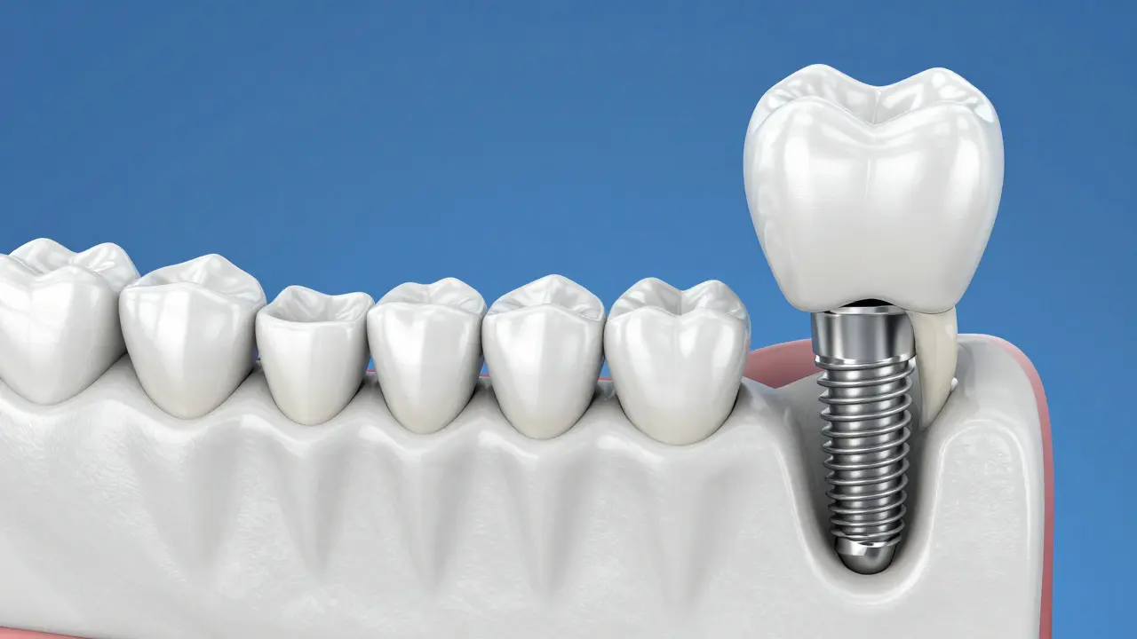 Srovnání chybějícího zubu a implantátu v kosti