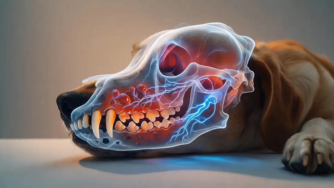 Ilustrace propojení zubního zánětu se srdcem a ledvinami psa