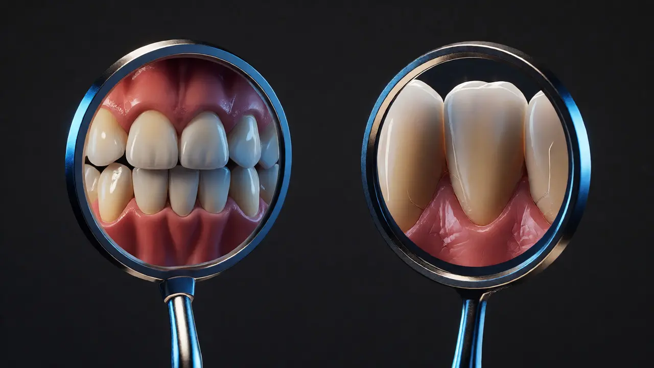 Porovnání plochého a konkávního dentálního zrcátka s různým obrazem